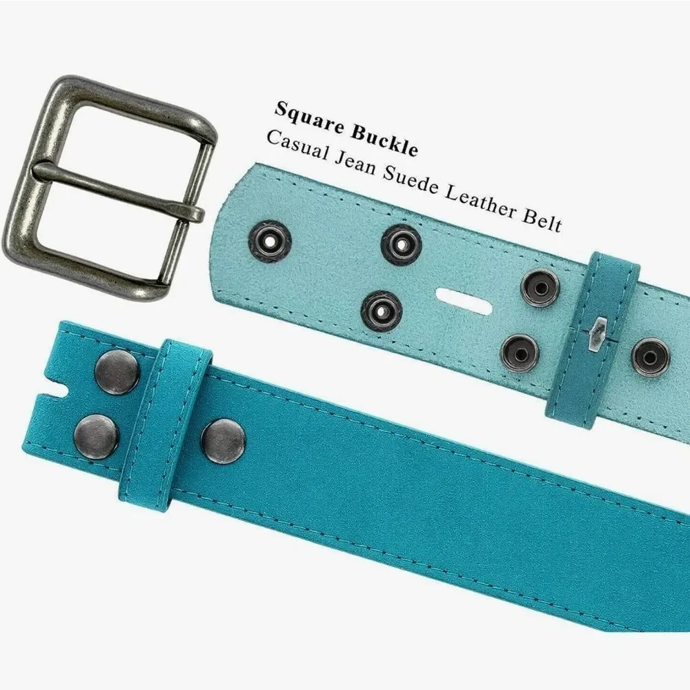 🔸️NIB Turquoise Genuine Suede Leather Belt w/Detachable  Antiqued Buckle Small